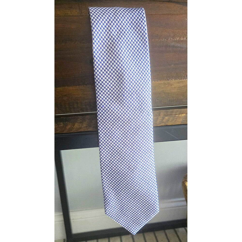 Brooks Brothers Men's Silk Woven Houndstooth Tie – Blue White Pointed